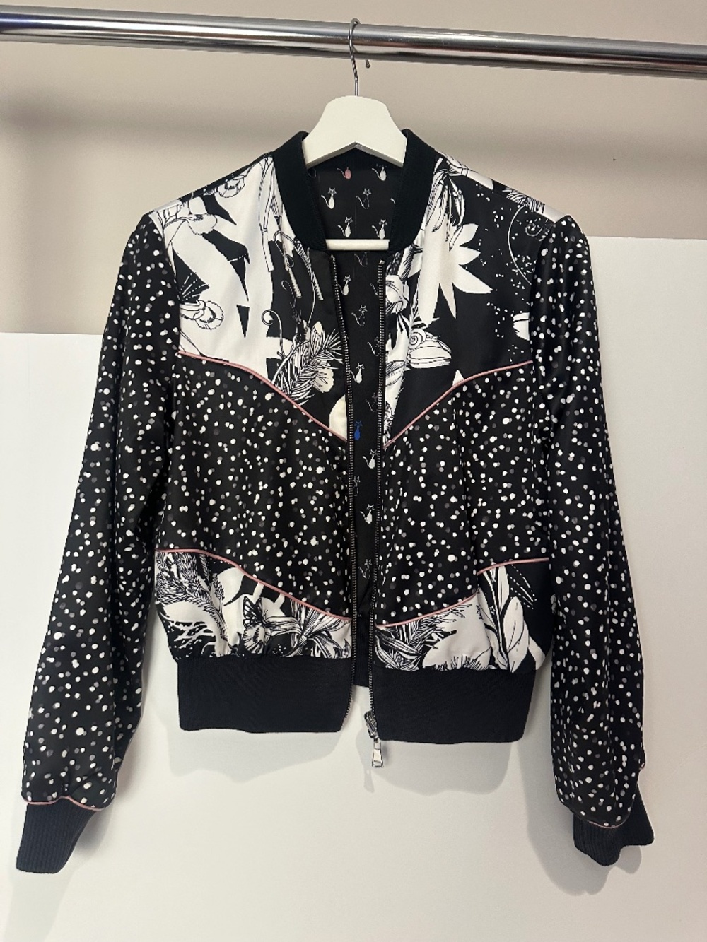 bebe Black & White Patterned Bomber Jacket